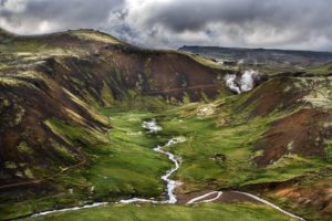 Hot springs in Reykjadalur valley Iceland